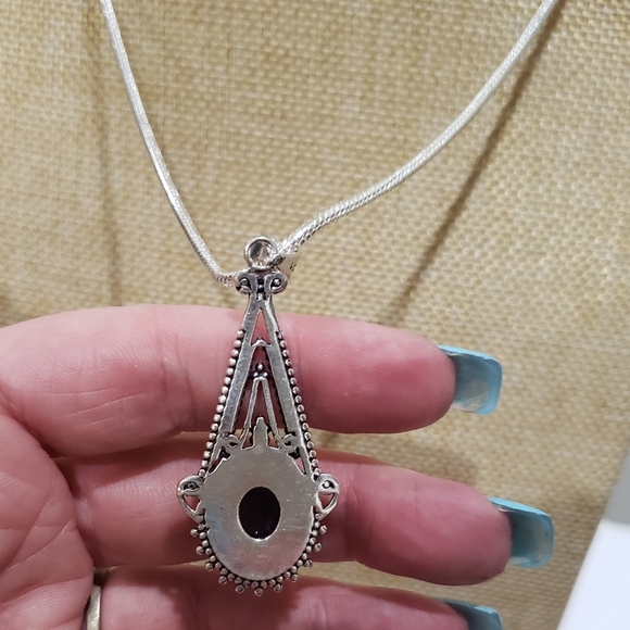 Amethyst Gemstone 925 Vintage Pendant Necklace - Picture 9 of 10